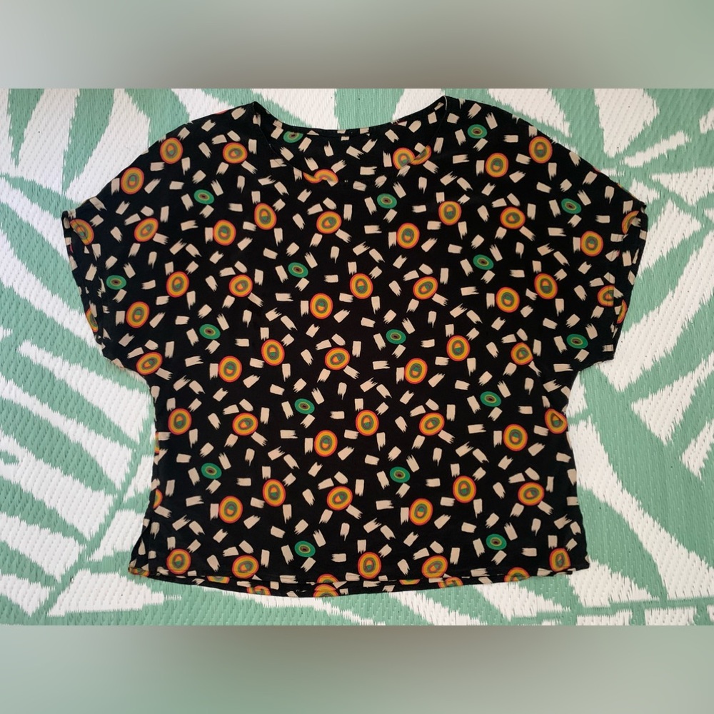 Vintage abstract print silk top